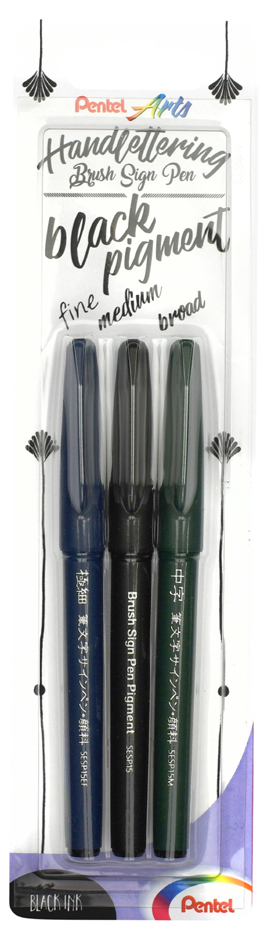 PentelArts Kalligrafiestift Sign Pen Brush, schwarz, 3er Set von Pentel Arts
