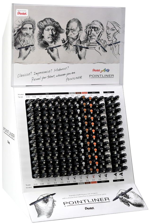 PentelArts Permanent Fineliner Pointliner, Thekendisplay von Pentel