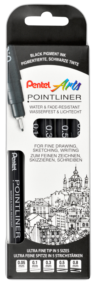 PentelArts Permanent Fineliner Pointliner, schwarz, 5er Set von Pentel Arts