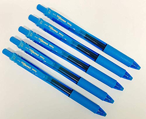 5 x Pentel BL107 EnerGel Grüne, einziehbare Tintenroller, Stifte. 0,7 mm Metall-Spitze. Gummi-Griffzone. 5 Stück Sky Blau Tinte. BL107-A Gelstifte. von Pentel
