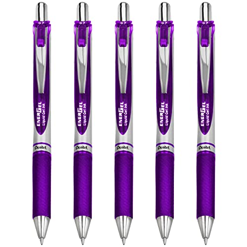5 x Pentel BL77 EnerGel Retractable Roller Ball Stifte. Violett Tinte. 0,7 mm Metallspitze. Gummi Grip. bl77-v X5 von Pentel