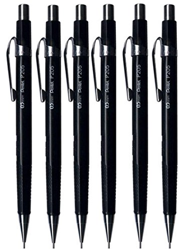 Pentel 0.5mm (p205) schwarz P200 AUTOMATIC MECHANISCH Entwurf Stift nachfüllbar Kabel Radierer P205-A (6 Stück) von Pentel