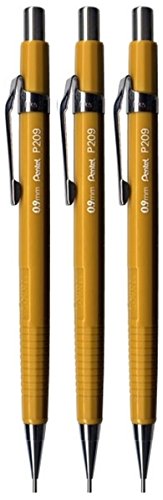 Pentel 0.9mm (P209) gelb P200 AUTOMATIC MECHANISCH Entwurf Stift nachfüllbar Kabel Radierer p209-g (3er Pack) von Pentel