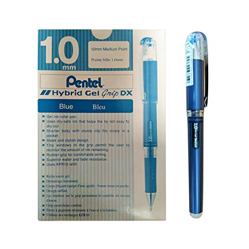 Pentel 1,0 mm Spitze Hybrid Gel Grip DX Ultra Smooth Pigmenttinte Stift mit Chunky Barrel blau von Pentel