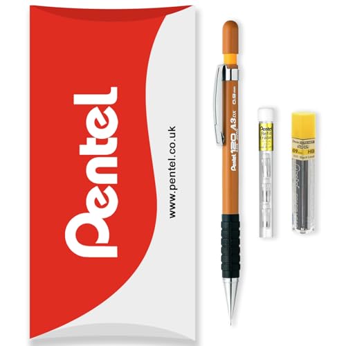 Pentel 120 Series Automatischer Druckbleistift A313 + 12 HB-Minen + Tube Radiergummi-Nachfüllminen – in Kissenverpackung – 0,9 mm – Ocker Pentel 120 Series Automatischer Druckbleistift A313 + 12 HB-Minen + Tube Radiergummi-Nachfüllminen – in Kissenverpackung – 0,9 mm – Ocker von Pentel