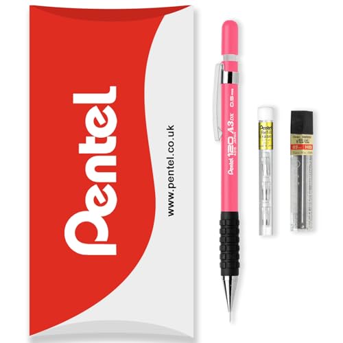 Pentel 120 Series Automatischer Druckbleistift A315 + 12 HB-Minen + Tube Radiergummi-Nachfüllminen – in Kissenverpackung – 0,5 mm – Rosa von Pentel