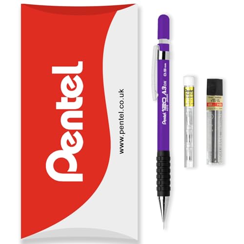 Pentel 120 Series Automatischer Druckbleistift A315 + 12 HB-Minen + Tube Radiergummi-Nachfüllminen – in Kissenverpackung – 0,5 mm – Violett von Pentel