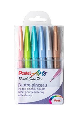 Pentel Arts Brush Sign Pen SES15C/6PASTEL, Packung mit 6 Pinselstiften, verschiedene Pastellfarben von Pentel