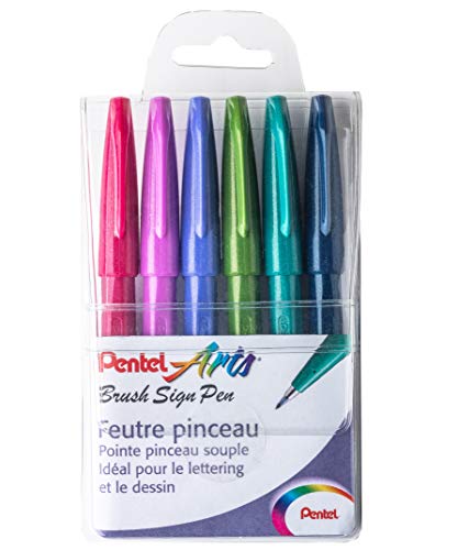 Pentel Arts Brush Sign Pen SES15C/6TREND, 6 Stück von Pentel