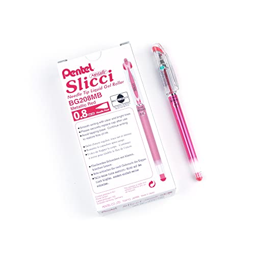 Pentel BG208 Slicci Metallic Gel-Tintenroller mit Nadelspitze, 0.4 mm, rot von Pentel