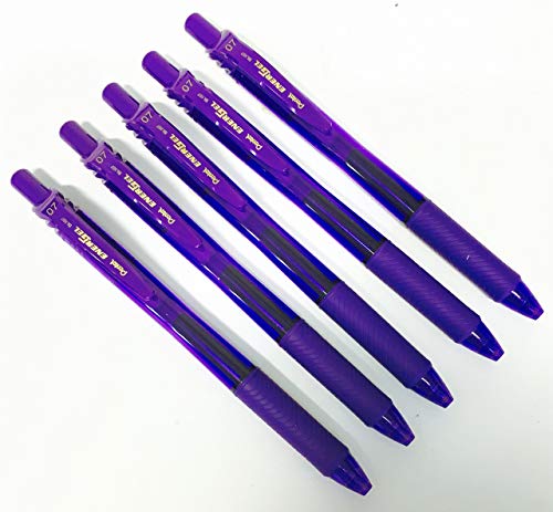 Pentel BL107-A Energel Tintenroller, einziehbar, Metallspitze 0,7 mm, Gummigriff, Violett, 5 Stück von Pentel
