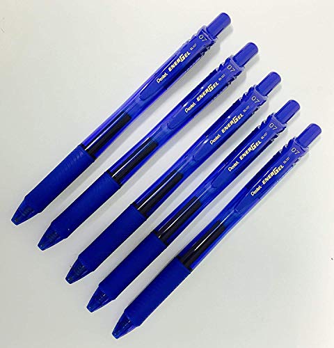 Pentel BL107 blaue EnerGel, einziehbare Tintenroller, Stifte, 5 Stück0,7 mm Metallspitze.Gummigriffzone. 5 Stück mit blauer Tinte.BL107-A Gelstifte. von Pentel