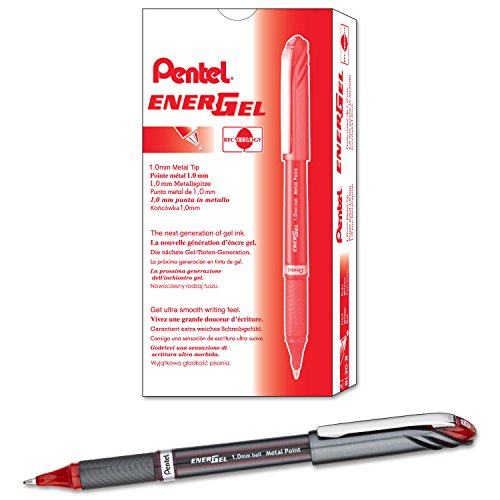 Pentel BL30-BX Energel Plus Liquid Gel-Tintenroller, Kugeldurchmesser 1.0 mm = Strichsrärke 0,5 mm, 12 Stück, rot von Pentel