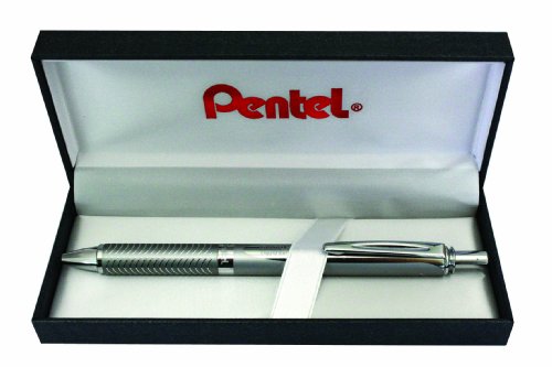 Pentel BL407-BOX EnerGel Liquid-Gel-Roller Sterling mit silberne Gehäuse, Strichstärke 0.35 mm, Kugeldurchmesser 0.7 mm, schwarz, 1 Stück (1er Pack) von Pentel