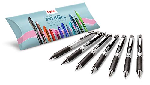 Pentel BL77-AO EnerGel Gel-Tintenroller + PL75-AO EnerGize Druckbleistift - Set bestehend aus 6 Stück Gel-Roller, schwarz + 1 Druckbleistift 0,5mm/HB von Pentel