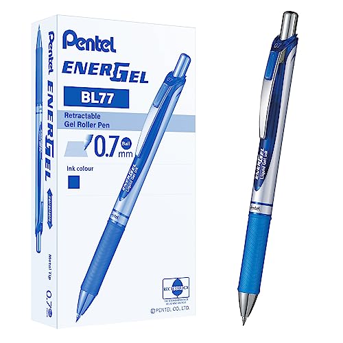 Pentel BL77-CO EnerGel Gel-Tintenroller mit Druckmechanik, 0,7 mm Kugeldurchmesser = 0,35 mm Strichstärke, nachfüllbar, 12 Stück, blau von Pentel