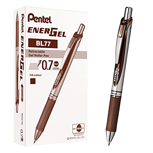 Pentel BL77-EX EnerGel Gel-Tintenroller mit Druckmechanik, 0,7 mm Kugeldurchmesser = 0,35 mm Strichstärke, nachfüllbar, 12 Stück,braun von Pentel