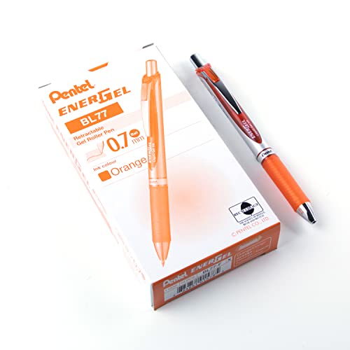 Pentel BL77-FX EnerGel Gel-Tintenroller mit Druckmechanik, 0,7 mm Kugeldurchmesser = 0,35 mm Strichstärke, nachfüllbar, 12 Stück, orange von Pentel