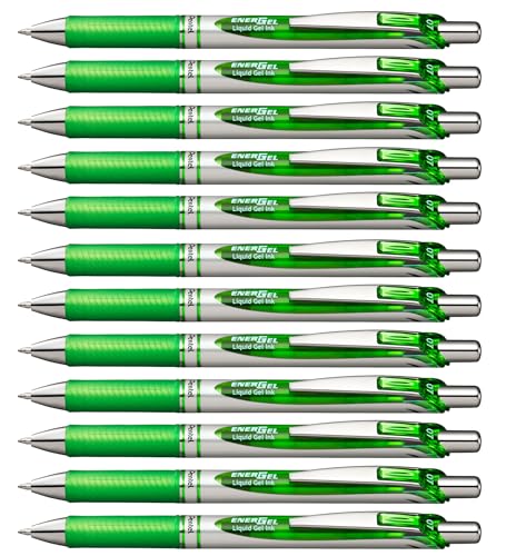 Pentel BL77-KX EnerGel Gel-Tintenroller mit Druckmechanik, 0,7 mm Kugeldurchmesser = 0,35 mm Strichstärke, nachfüllbar, 12 Stück, hellgrün von Pentel