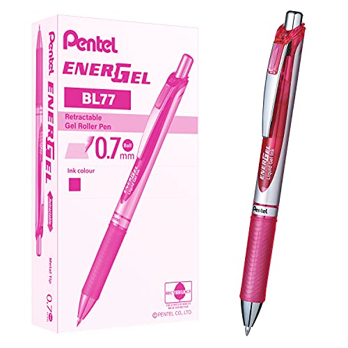 Pentel BL77-PX EnerGel Gel-Tintenroller mit Druckmechanik, 0,7 mm Kugeldurchmesser = 0,35 mm Strichstärke, nachfüllbar, 12 Stück, pink von Pentel