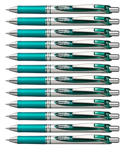 Pentel BL77-S3X EnerGel Gel-Tintenroller mit Druckmechanik, 0,7 mm Kugeldurchmesser = 0,35 mm Strichstärke, nachfüllbar, 12 Stück, türkis von Pentel