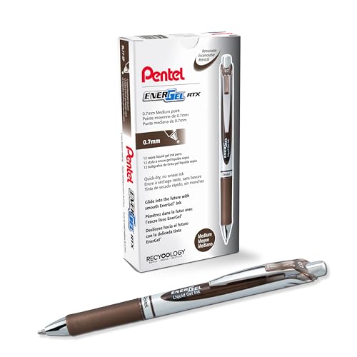 Pentel BL77-SPX EnerGel Gel-Tintenroller mit Druckmechanik, 0,7 mm Kugeldurchmesser = 0,35 mm Strichstärke, nachfüllbar, 12 Stück, sepia von Pentel