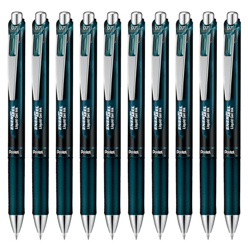 Pentel BL77A2-SA EnerGel Gel-Tintenroller mit Druckmechanik, 0,7 mm Kugeldurchmesser = 0,35 mm Strichstärke, nachfüllbar, 10 Stück, indigo-schwarz von Pentel