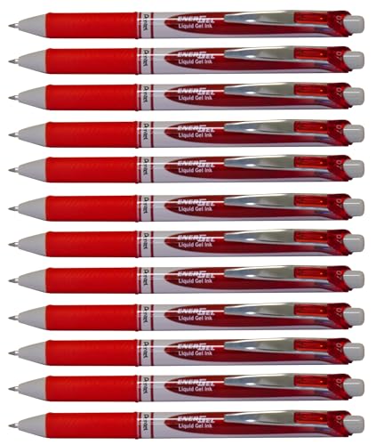 Pentel BL77E-BX EnerGel Eco Gel-Tintenroller mit Druckmechanik, gefertigt mit 79% recycelten Materialien, Schreibfarbe Rot, 1 VE=12 Stück von Pentel