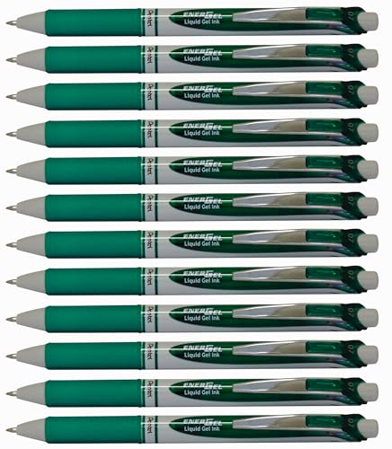 Pentel BL77E-DX EnerGel Eco Gel-Tintenroller mit Druckmechanik, gefertigt mit 79% recycelten Materialien, Schreibfarbe Grün, 1 VE=12 Stück von Pentel