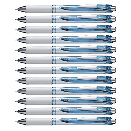Pentel BLN75W-C Gel-Tintenroller EnerGel *WHITE EDITION* mit Druckmechanik, 12 Stück, blau von Pentel