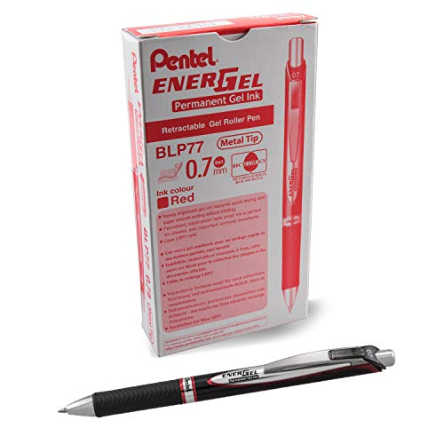 Pentel BLP77-BX EnerGel Xm Dokument mit Druckmechanik Wasserfeste, 12 Stück, rot von Pentel