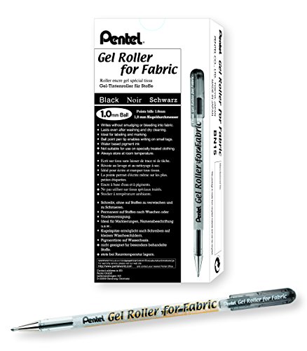 Pentel BN15-A BN15 Gel-Tintenroller für Textilien, Kugeldurchmesser 1,0 mm Strichstärke 0,5 mm, 12 Stück, schwarz von Pentel