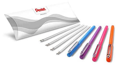 Pentel BX460 iZee Kugelschreiber 4 Farben Set inkl Nachfüllminen, farblich sortiert, Gehäusefarbe entspricht Schreibfarbe, Kappe mit Metallclip, Strichstärke 0,5 mm = Kugeldurchmesser 1,0 mm von Pentel