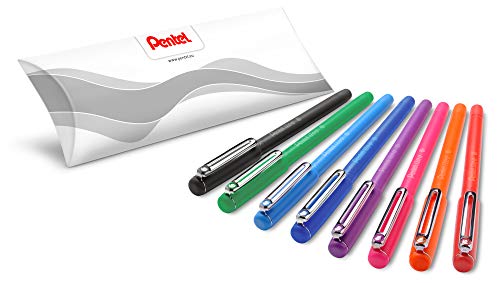 Pentel BX460 iZee Kugelschreiber 8 Farben Set, farblich sortiert, Gehäusefarbe entspricht Schreibfarbe, Kappe mit Metallclip, Strichstärke 0,5 mm = Kugeldurchmesser 1,0 mm von Pentel