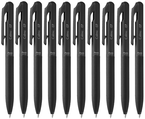 Pentel BXA107A-A Calme Kugelschreiber, deutlich gedämpftes Klick-Geräusch, Griffzone in Lederoptik, nachfüllbar, Kugel 0.7mm = Strichstärke 0.35mm, Schreibfarbe schwarz, 1 Stück von Pentel