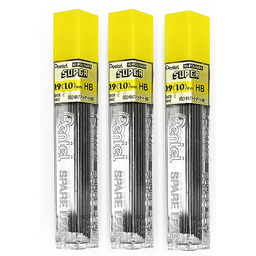 Pentel Ersatzminen für Bleistifte, 0,9 mm, HB, Farbhärte, Hi Pollymer, Super für automatische und mechanische Bleistifte (Packung mit 3 Röhren, 45 Stück) von Pentel