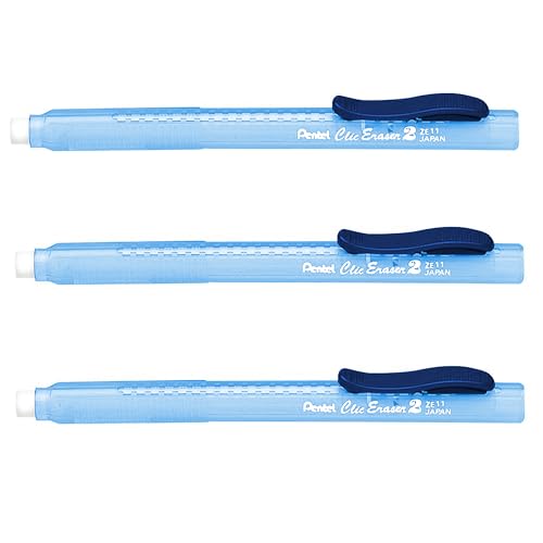 Pentel Clic Stick Radiergummihalter – blauer Schaft – weißer Radiergummi – 3 Stück von Pentel