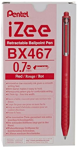 Pentel Druckkugelschreiber I Zee, Rot, 0,7 mm, Packung mit 12 Stück von Pentel