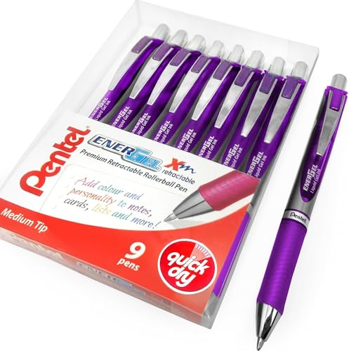 Pentel EnerGel BL80 Gelschreiber, einziehbar, 1,0 mm, 54 % recycelt, 9 Stück, violette Tinte von Pentel