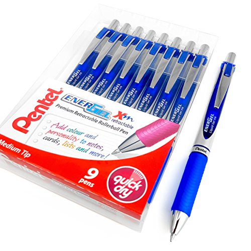 Pentel EnerGel XM BL77 - Druck-Gelschreiber, 0,7 mm – 52 % recyceltes Material – Packung mit 9 Stiften - Blau von Pentel