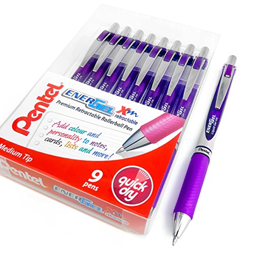 Pentel EnerGel XM BL77 - Druck-Gelschreiber, 0,7 mm – 52 % recyceltes Material – Packung mit 9 Stiften - Violett von Pentel