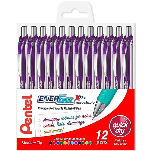 Pentel EnerGel XM BL77 Druckgelschreiber, 0,7 mm, 54 % recycelt, violette Tinte, 12 Stück von Pentel