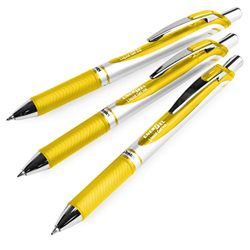 Pentel EnerGel XM BL77 Gelschreiber, einziehbar, 0,7 mm, 54 % recycelt, Gelb, 3 Stück von Pentel