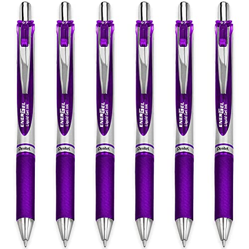 Pentel EnerGel XM BL77 Gelschreiber, einziehbar, 0,7 mm, 54 % recycelt, violette Tinte, 6 Stück von Pentel