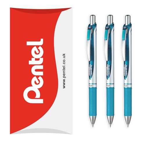 Pentel EnerGel XM BL77 Tintenschreiber für Flüssiggel, einziehbar, 0,7 mm, zu 54% recycelt, in Kissenverpackung, 3 Stück, Türkis von Pentel