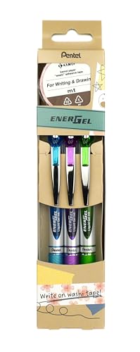 Pentel EnerGelXM BL77 Gelschreiber mit Druckmechanik + Gratis MT Washi-Tape, Schreibfarben: hellgrün/hellblau/violett von Pentel