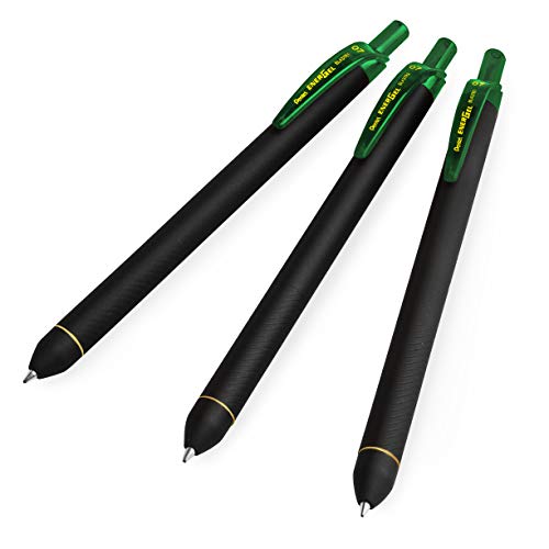 Pentel Energel BL437R1 Gel-Tintenroller, einziehbar, 0,7 mm Spitze, Grün, 3 Stück von Pentel