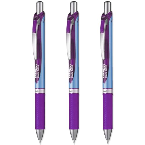 Pentel Energel BLN75 Gel-Tintenroller, einziehbar, 0,5 mm, Violett, 3 Stück von Pentel