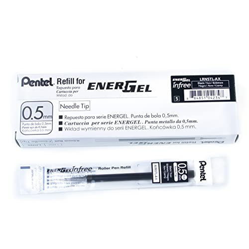Pentel Energel Pure LRN5TL-AX Nachfüllmine, durchgefärbtes Gehäuse, schwarz, 0, 25 mm Strichstärke, Nadelspitze, 1 VE = 12 Stück von Pentel