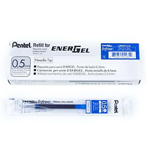 Pentel Energel Pure LRN5TL-CX Nachfüllmine, durchgefärbtes Gehäuse, blau, 0, 25 mm Strichstärke, Nadelspitze, 1 VE = 12 Stück von Pentel